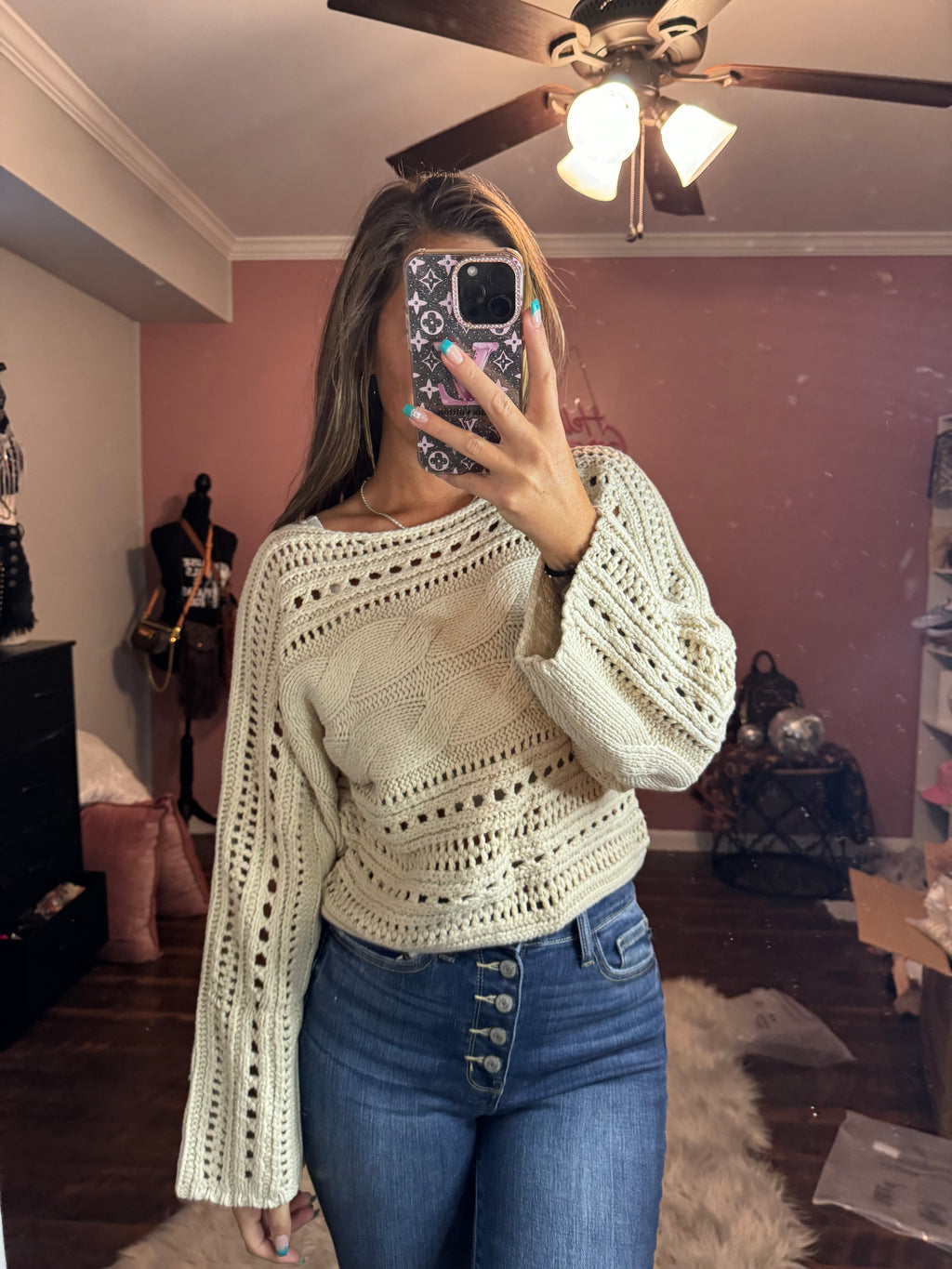Cropped Cable Knit Sweater