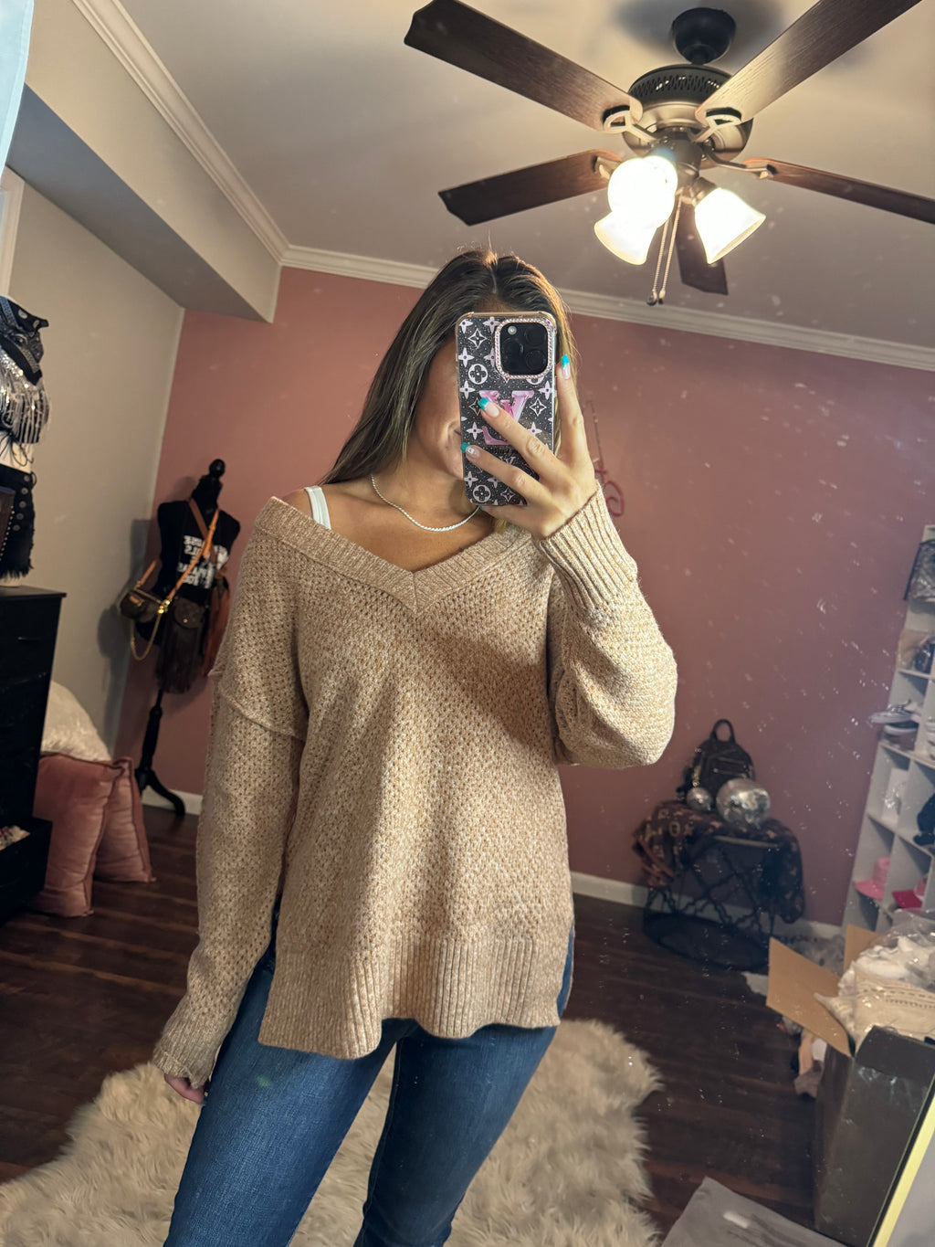 Eyelet Drop Shoulder Sweater