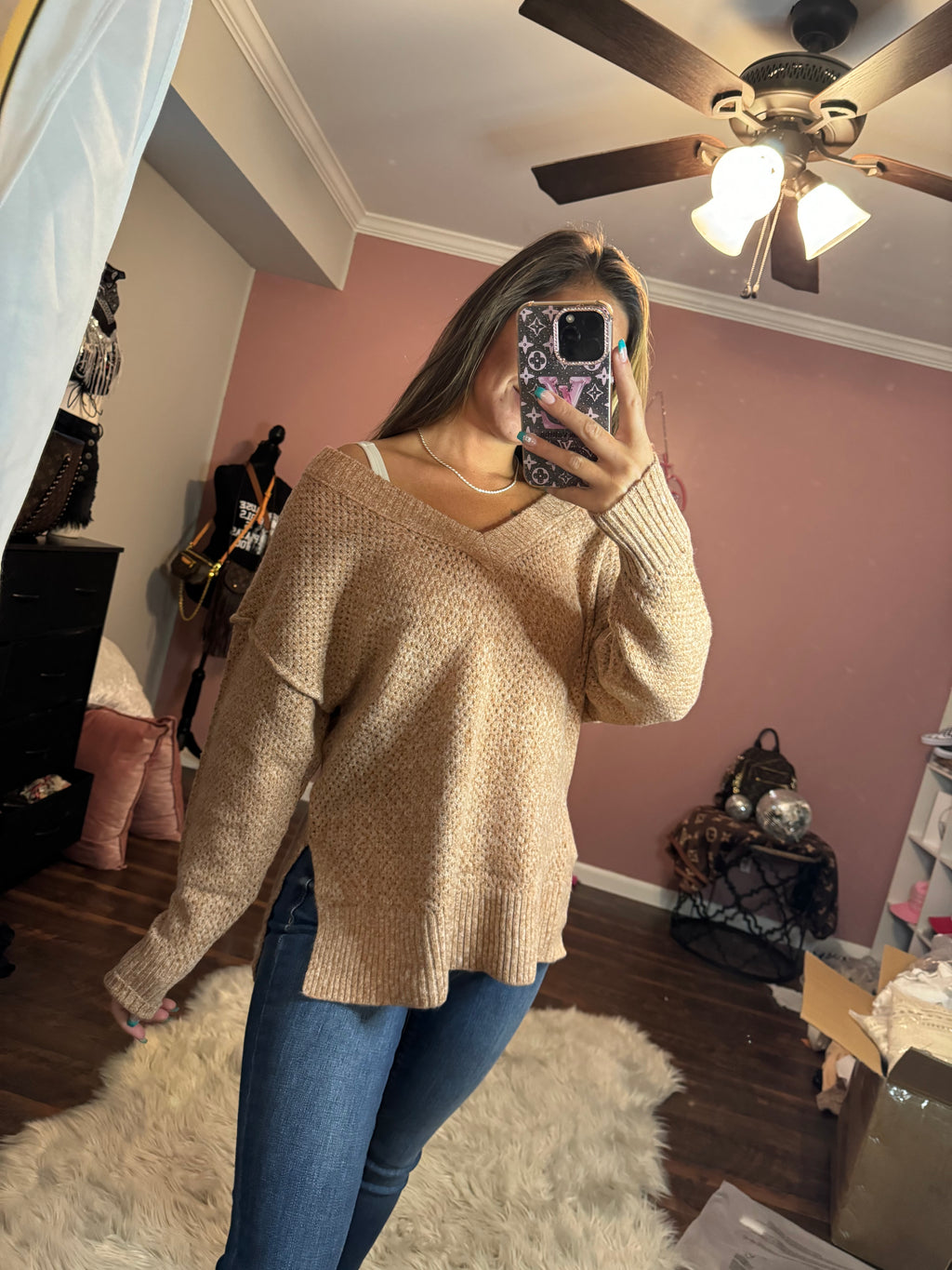 Eyelet Drop Shoulder Sweater